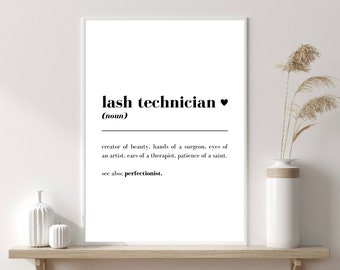 Lash Tech Definition Print | Lash Artist Wall Print | Lash Tech Gifts | Beauty Salon Prints | Beauty Salon Decor | Lash Artist Prints