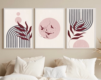 Abstract Wall Prints, Set Of 3 Prints, Mid Century Wall Art, Living Room Print, Neutral Abstract Posters, Home Decor, Boho Minimalist