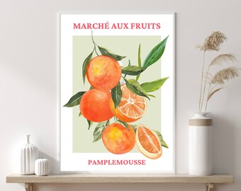 Grapefruit Art Print, Fruit Market, Modern Art, Fruit Art, Fruit Market France, Kitchen Food Print, Home Decor, Wall Prints, Posters