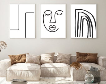 Set of 3 Prints, Black And White Decor, Line Art Print, Fashion Wall Prints, Abstract Art, Modern Line Art, Home Decor Prints, Minimalist