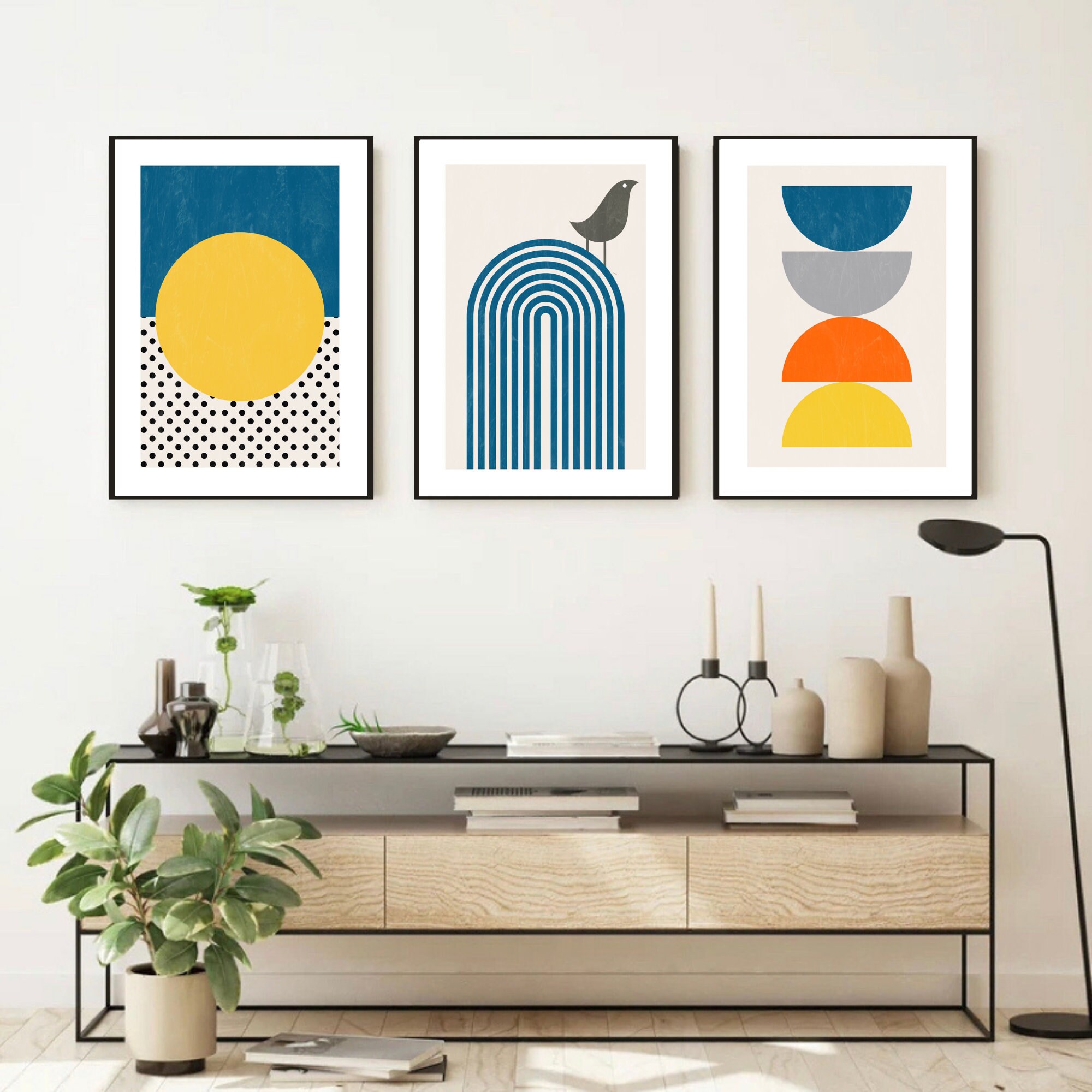 Abstract Wall Prints Set of 3 Prints Mid Century Wall Art Etsy