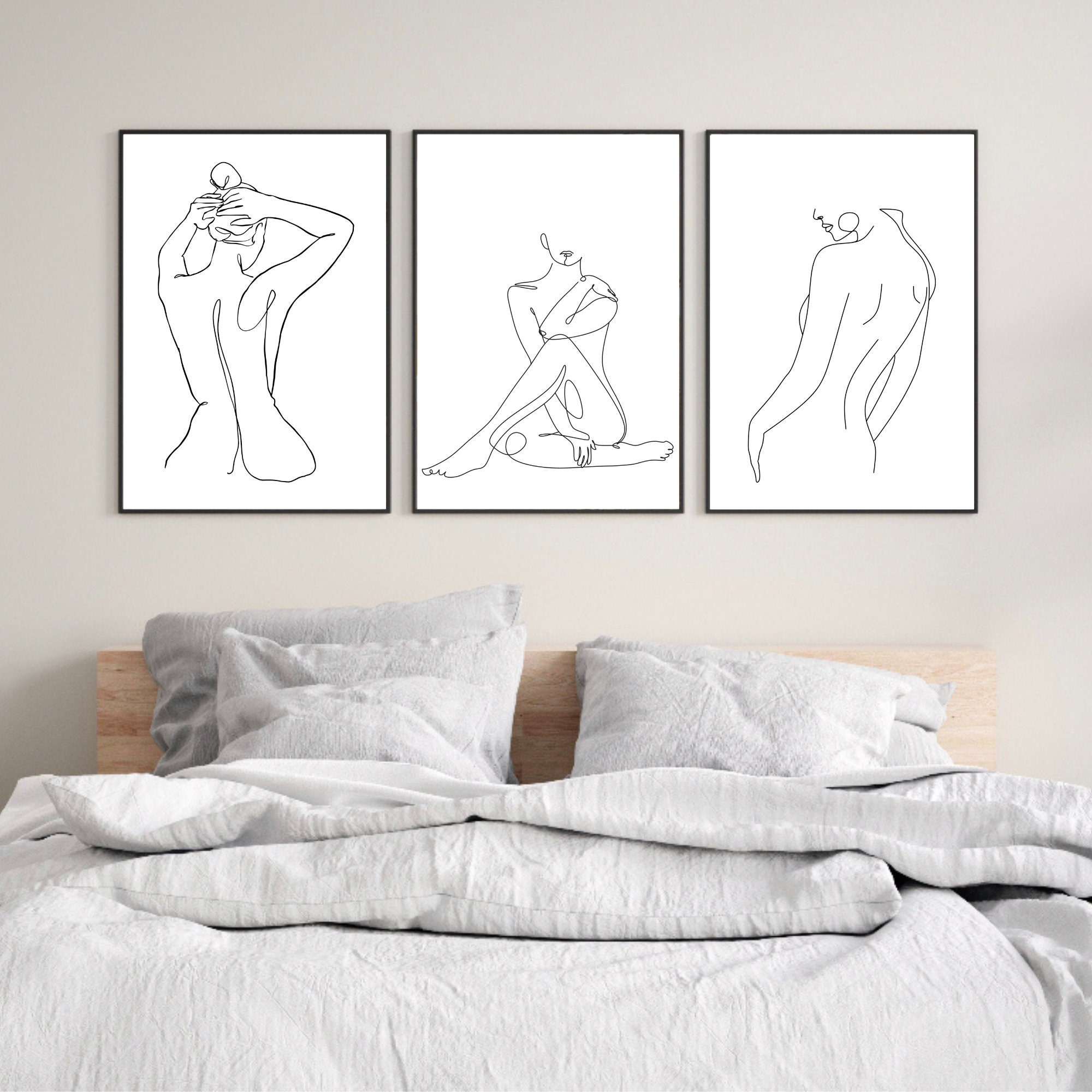 Woman Line Art Print, Set of 3 Prints, Nude Pencil Drawings, Minimalist ...