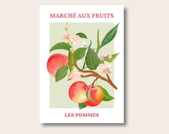 Les Pommes Poster, Apple Art Print, Fruit Market, Modern Art, Fruit Art, Kitchen Print, Home Decor, Wall Prints, Posters, Wall Art, Kitchen