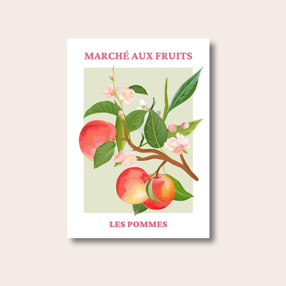 Les Pommes Poster, Apple Art Print, Fruit Market, Modern Art, Fruit Art, Kitchen Print, Home Decor, Wall Prints, Posters, Wall Art, Kitchen