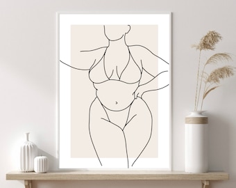 Line Art Print | Curvy Woman Line Art | Minimal Art | Beige Prints | Female Line Art Poster | Minimalist Line Art Poster | Feminist Print