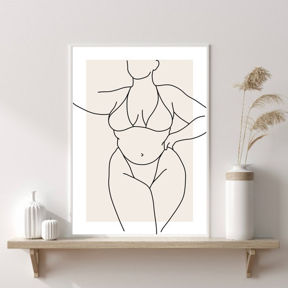 Line Art Print | Curvy Woman Line Art | Minimal Art | Beige Prints | Female Line Art Poster | Minimalist Line Art Poster | Feminist Print