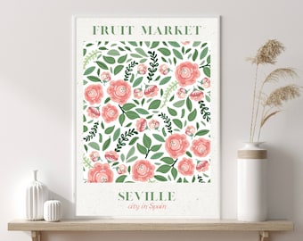 Seville Poster, Seville Print, Spain Art Print, Botanical Print, Floral Decor, Flower Market Poster, New Home Gift, Floral Art, Home Decor