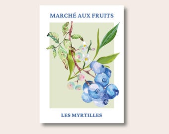 Blueberry Art Print, Fruit Market, Modern Art, Fruit Art, Berries Art, Kitchen Print, Home Decor, Wall Prints, Posters, Wall Art, Kitchen