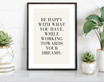 Positive Zitate, Be Happy Print, Typografie Print, Home Decor, Selbstliebe Print, Achtsamkeit Geschenk, Schlafzimmer Print, Home Office Print