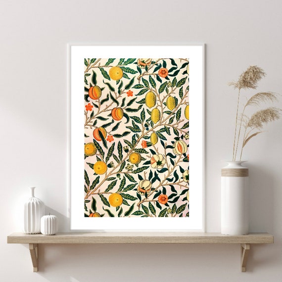 William Morris Print, Floral Wall Art, Flower Print, Citrus Wall Art, William Morris Wall Art, Modern Living Decor, New Home Gift, Wall Art