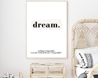 Bedroom Print, Dream, Bedroom Wall Art, Quote Art, Typography Print, Wall Prints, Home Prints, Inspirational Wall Print, Quote Prints
