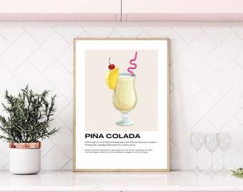 Pina Colada Poster | Classic Cocktail Print | Cocktail Recipes | Cocktails Art | Cocktails Gift | Kitchen Poster | Cocktails | Kitchen Art