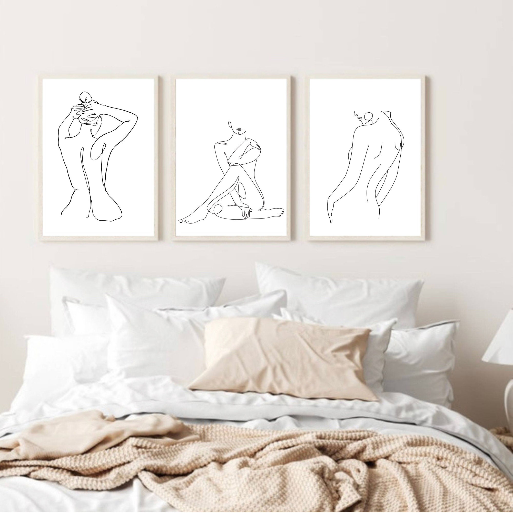 Woman Line Art Print, Set of 3 Prints, Nude Pencil Drawings, Minimalist ...