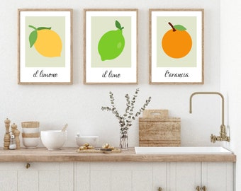 Citrus Fruit Print, Set Of 3 Italian Fruit Art Prints, Fruit Wall Art, Kitchen Print, Home Decor, Wall Prints, Posters, Wall Art, Kitchen