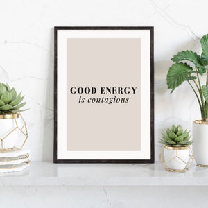 Impresiones positivas, Impresiones de buena energía, Cartel de buenas vibraciones, Impresión tipográfica, Impresiones beige, Impresiones de decoración del hogar, Regalos positivos, Citas positivas
