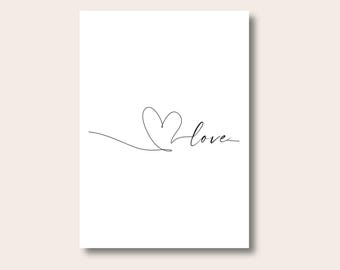 Line Heart Art Print, Love Quote Print, Minimalist Decor, Home Decor Wall Prints, Simple Wall Decor, Home Trend Prints, Love Prints