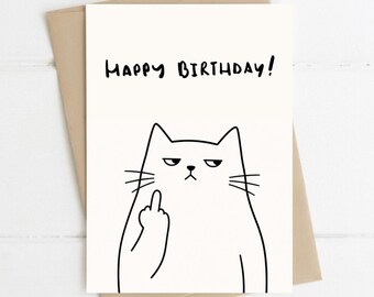 Funny Cat Birthday Card, Minimal Greeting Card, A5
