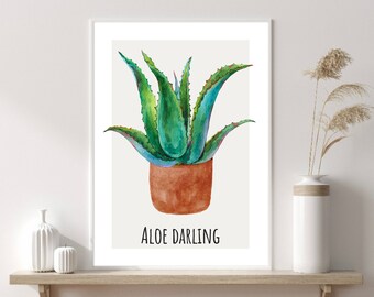 Aloe Darling Print, Flower Wall Art, Boho, Modern Art, Kitchen Wall Print, Home Decor, Gift Ideas, Wall Prints, Posters, Wall Art, Kitchen