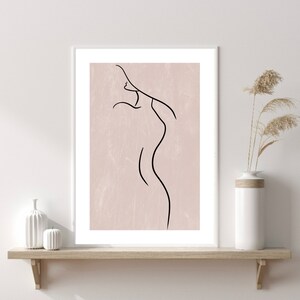May include: A line drawing of a person's body in black on a light pink background. The drawing is in a white frame.
