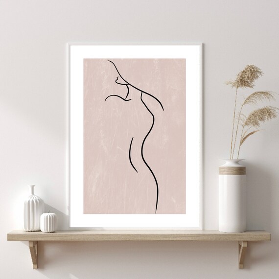Woman Line Art, Woman Line Drawing, Abstract Line Art, Pink Bedroom Prints, Bedroom Prints, Feminine Prints, Feminine Line Art