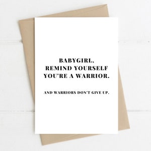 Tarjeta inspiradora, Babygirl, You're A Warrior, Decoración de oficina para ella, Nuevo regalo de promoción, Regalo inspirador para ella, Nuevo trabajo, Tarjeta A6