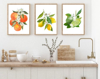 Citrus Fruit Print, Set Of 3 Fruit Art Prints, Fruit Wall Art, Kitchen Print, Home Decor, Wall Prints, Posters, Wall Art, Kitchen Posters