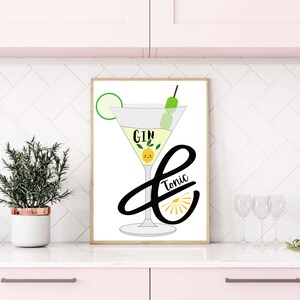 Gin And Tonic Cocktail Print | Gin Print | Cocktail Art Recipes | Cocktail Art | Gin Gifts | Kitchen Poster | Kitchen Art | Kitchen Print
