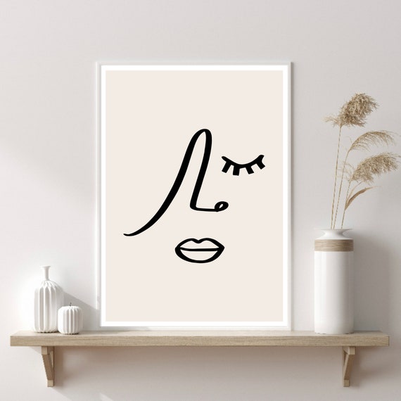 Minimal Line Drawing | Beige Line Art Poster | Beige Abstract Wall Art | Beige Decor | Female Line Art | Beige Wall Print | Minimal Art