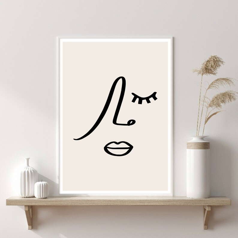 Minimal Line Zeichnung | Beige Line Art Poster | Beige Abstrakte Wandkunst | Beige Dekor | Weibliche Linie Kunst | Beige Wandbild | Abstrakte Kunst Bild 1