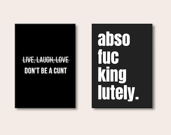 Set Of 2 Prints, Fun wall prints, Funny Quote Poster, Typography Prints, Gallery Wall Quote Prints, Black Wall Decor, Black Prints
