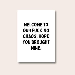 Funny Poster Prints, Welcome to The Chaos Print, Quirky Quote Print for Home, Kitchen Prints, Kitchen Wall Decor Prints