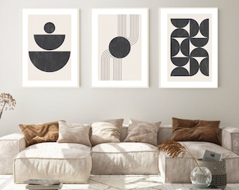 Boho Style Set Of 3 Prints, Neutral Tones Modern Wall Art, Scandinavian Poster Set, Poster Set Of 3, Home Decor, Geometric Shapes, Posters