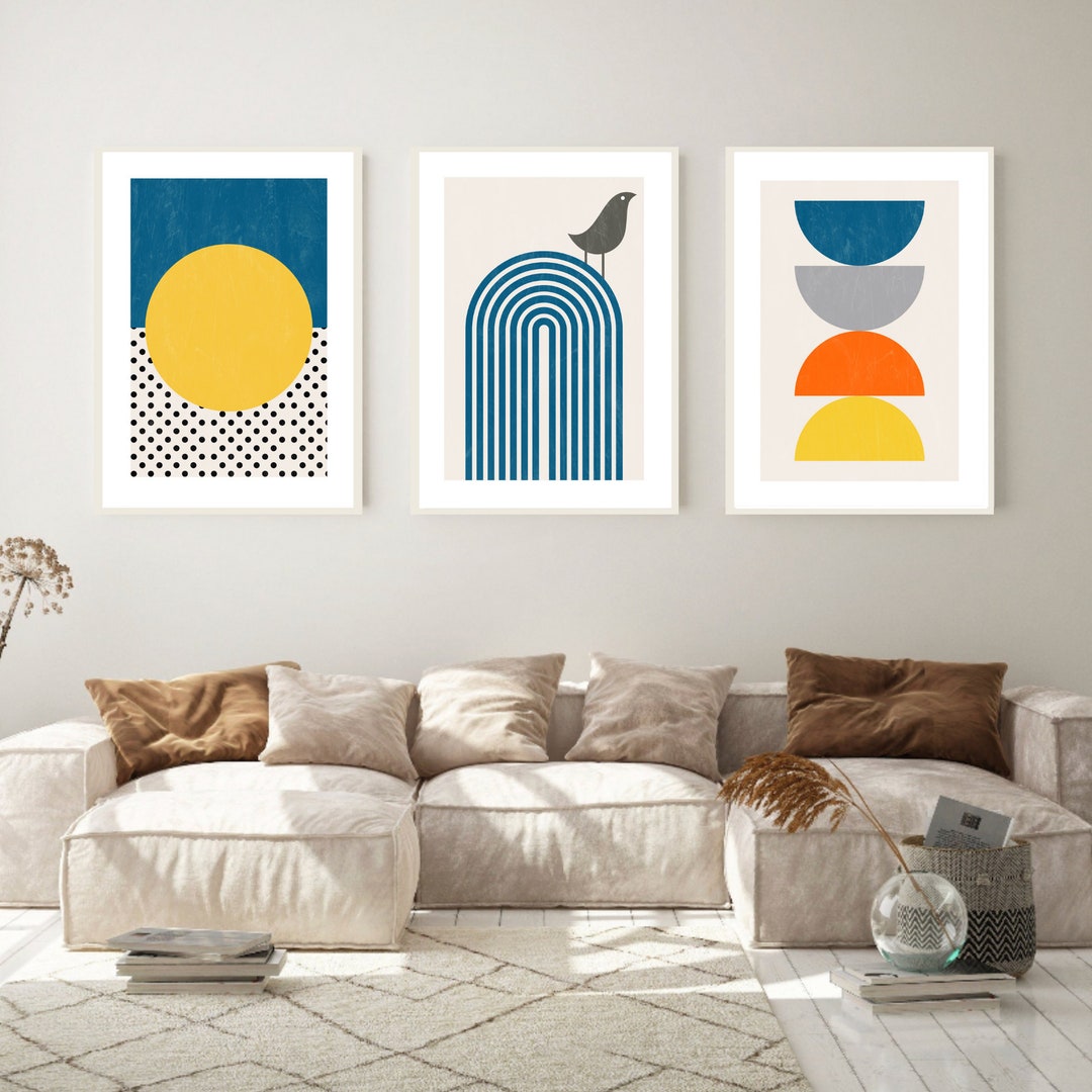 Abstract Wall Prints Set of 3 Prints Mid Century Wall Art Etsy