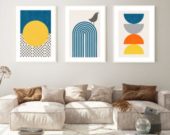 Abstract Wall Prints, Set Of 3 Prints, Mid Century Wall Art, Living Room Print, Modern Home Decor, Wall Posters, Home Decor, Boho Minimalist
