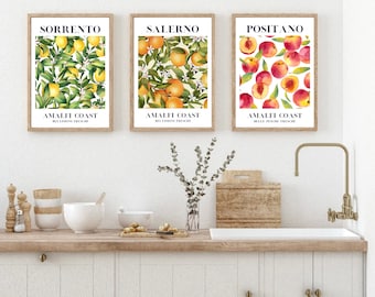 Italian Fruit Print, Set Of 3 Italian Fruit Art Prints, Fruit Wall Art, Kitchen Print, Home Decor, Wall Prints, Posters, Wall Art, Kitchen