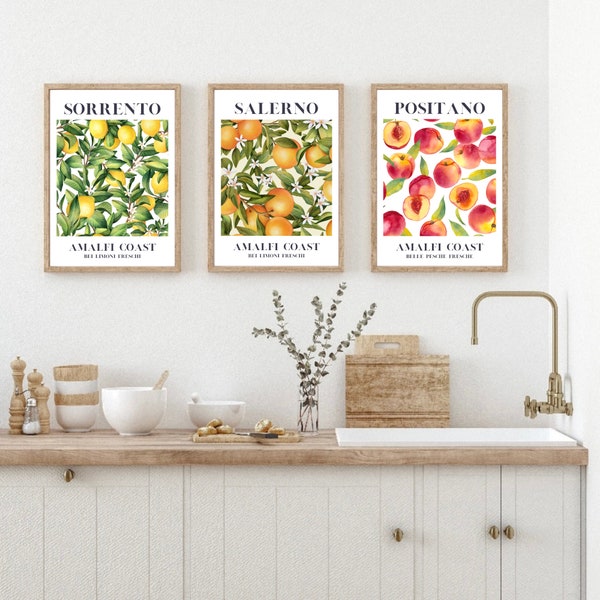 Italian Fruit Print, Set Of 3 Italian Fruit Art Prints, Fruit Wall Art, Kitchen Print, Home Decor, Wall Prints, Posters, Wall Art, Kitchen