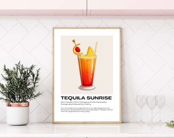 Tequila Sunrise Cocktail Poster | Cocktail Art | Tequila Gifts | Tequila Poster | Cocktails Gift | Kitchen Poster | Cocktails | Kitchen Art