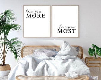 Set Of 2 Bedroom Prints, Bedroom Decor Prints, Love You More, Above Bed Prints, Anniversary Gift, Bedroom Print, Bedroom Poster, Home Prints
