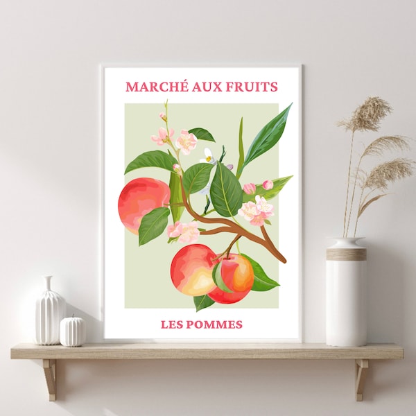 Les Pommes Poster, Apple Art Print, Fruit Market, Modern Art, Fruit Art, Kitchen Print, Home Decor, Wall Prints, Posters, Wall Art, Kitchen