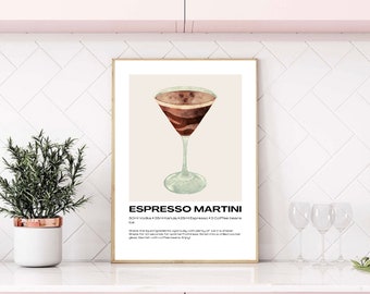 Espresso Martini Cocktail Print | Cocktail Art Recipes | Cocktail Art | Drinks Print | Kitchen Poster | Kitchen Art | Kitchen Print