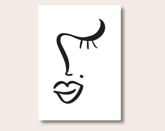 Abstract Woman Line Art, Female face Printable Wall Art, Line Face Print, Home Decor Prints, Bedroom Prints, Living Room, Prints, Posters