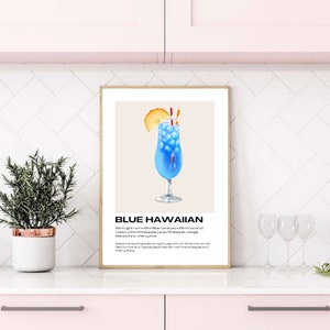 Blauer Hawaiian Cocktail Print | Cocktail-Druck | Cocktail Rezepte | Cocktail Kunst | Cocktails Geschenk | Küche Poster | Geschenke | Küchen Kunst