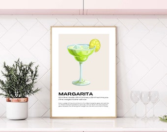Cartel de Margarita / Impresión de cócteles clásicos / Recetas de cócteles / Arte de cócteles / Regalo de cócteles / Cartel de cocina / Cócteles / Arte de cocina