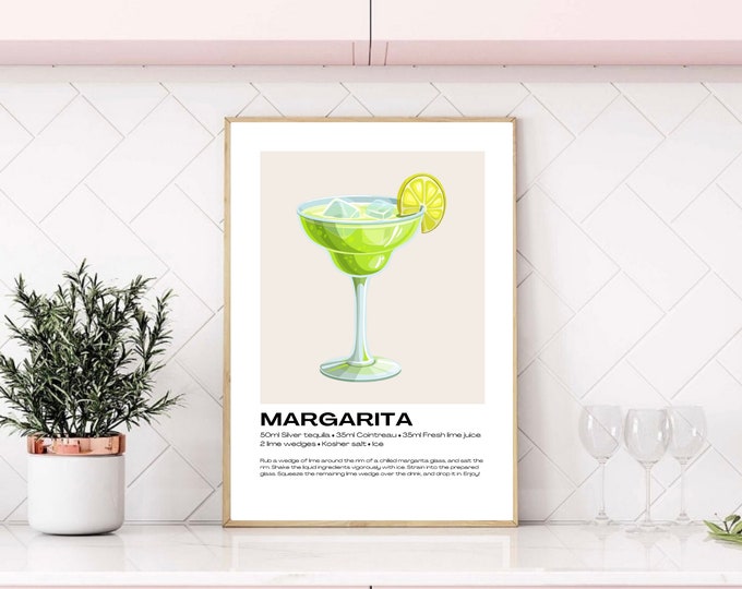 Margarita Poster | Classic Cocktail Print | Cocktail Recipes | Cocktails Art | Cocktails Gift | Kitchen Poster | Cocktails | Kitchen Art