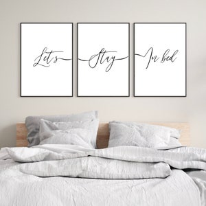 Lets Stay In Bed Print, Set Of 3 Bedroom Prints, Wall Prints, Home Decor, Bedroom Wall Art, Minimalist Bedroom Art, Bedroom Quotes