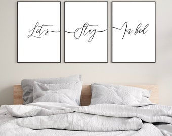 Lets Stay In Bed Print, Set Of 3 Bedroom Prints, Wall Prints, Home Decor, Bedroom Wall Art, Minimalist Bedroom Art, Bedroom Quotes