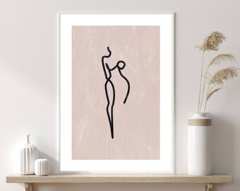 Linea arte donna, disegno linea donna, linea arte astratta, stampe da camera da letto rosa, stampe da camera da letto, stampe femminili, linea arte femminile