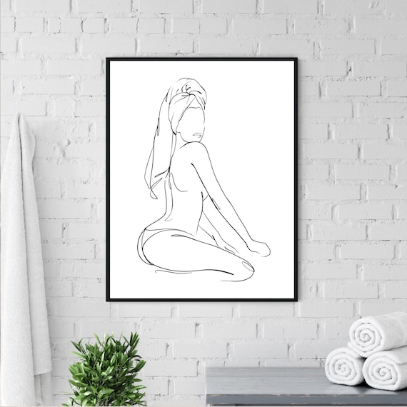Bathroom Prints, Female Line Drawing, Bathroom Decor, Bathroom Art, Dressing Room Decor Prints, Bedroom Prints, Feminine Prints