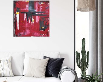 Red original painting, Abstract Painting on Canvas, Modern Art, Contemporary Art, Wall Art for Living Room, Square Red Black Art
