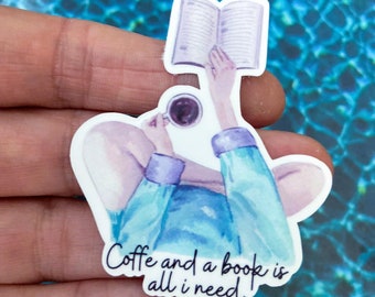 Coffee & Book Vinyl Sticker | Funny Kindle Laptop Decal
